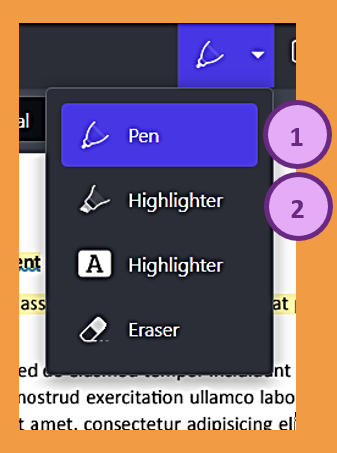 Screenshot of how to access the freehand pen or freehand highlighter